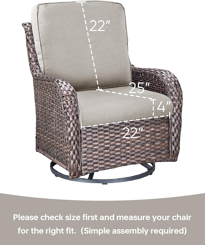 Pop 22x25/22x24 Outdoor Cushions for Patio Couch Chairs Set of 3 - High Back Comfy Outside Seat Cushions for Lawn Wicker Dining Rocker Glider Loveseat 3-Seater Sectional Sofa - Beige/Classic