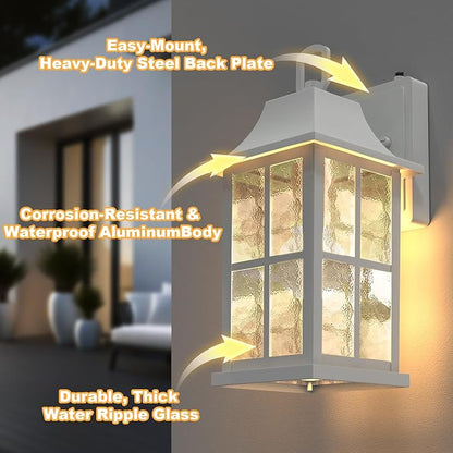 Modern Outdoor Wall Lights 2 Pack, Aluminium Dusk to Dawn Outdoor Lighting, Exterior Wall Lantern Waterproof Porch Light, Outside Light for House, Garage, Patio, White