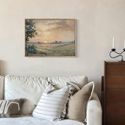 Vintage Canvas Wall Art Sunset Wall Decor Landscape Countryside Wilderness Oil Painting Rustic Picture Modern Farmhouse Print Nature Scenery Prints Living Room Bedroom Bathroom 12x16 Inch Framed
