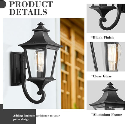 Emliviar Modern Outdoor Porch Light, 1-Light Exterior Wall Sconce with Clear Glass Shade, Black Finish, XE292UB BK