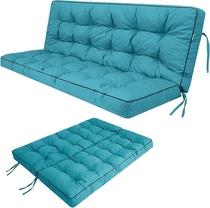Swing Replacement Seat Cushions, 2-3 Seater Bench Cushions for Outdoor Furnitur with Backrest, Garden Recliner Seat Cushions Waterproof Sofa Pads (Lake Blue, 70.8x40in)