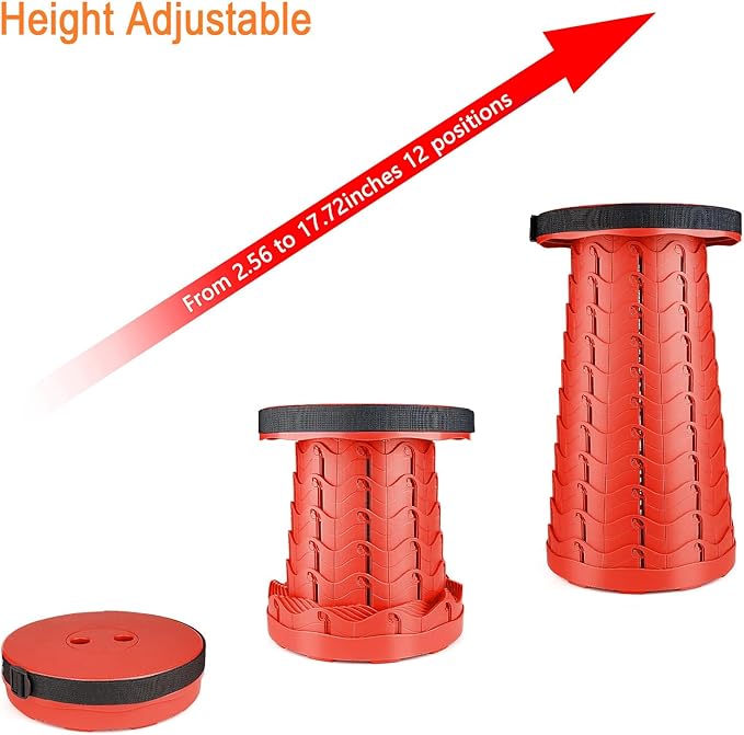 Boreeman Upgraded Folding Stool Lightweight Yet More Sturdy with Load Capacity 400lbs Portable Collapsible Stool for Camping Fishing Hiking BBQ (All Red)