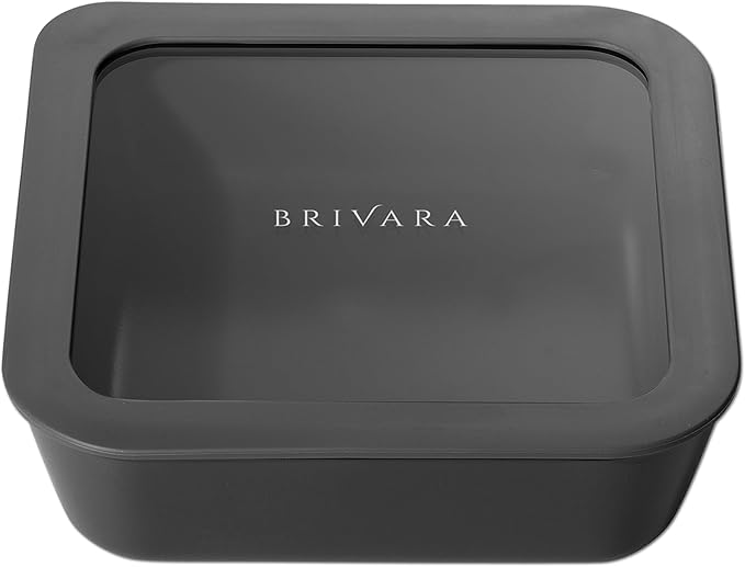 Glass Food Storage Container with Lid, 5-Cup Medium Square | Microwave-Safe Airtight Lid, Oven-Safe Ceramic-Coated Glass | Zero Plastic, No PFAS/PFOA/BPA, Reusable [Onyx]