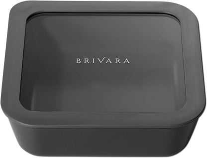 Glass Food Storage Container with Lid, 5-Cup Medium Square | Microwave-Safe Airtight Lid, Oven-Safe Ceramic-Coated Glass | Zero Plastic, No PFAS/PFOA/BPA, Reusable [Onyx]