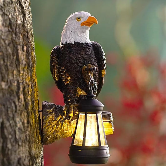 Eagle Tree Hugger with Solar Lantern - Resin Eagle Statue for Outdoor Garden Decor - Ideal Eagle Housewarming & Birthday Gifts for Grandma Mom Women