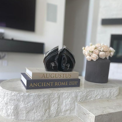 JIC Gem Agate Bookend(s) Black Bookshelf Decor geode bookends 1 Pair 3to 4 Lbs from Brazilian with Rubber Bumpers for Office and Home Decoration