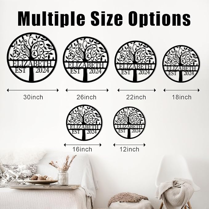 Personalized Metal Tree of Life Wall Sign | Custom Family Name Sign | Outdoor Balcony Decor | Wedding Housewarming Gift