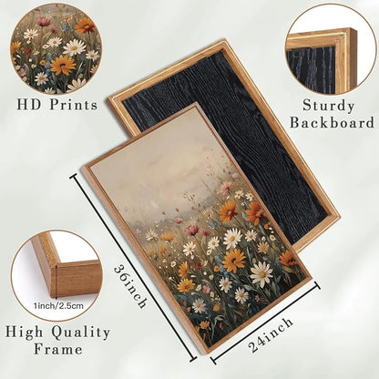 IARTTOP Extra Large Wildflower Framed Wall Art 24x36 Inch Set of 3 Vintage Botanical Art Prints Calming Nature Floral Landscape Wall Decor for Living Room Dining room Bedroom