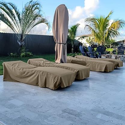SunPatio Outdoor Chaise Lounge Covers, 2 Pack Patio Chaise Cover 84"L x 30"W x 24"H, Heavy Duty Waterproof Beach Chair Cover with Seam Taped, Helpful Air Vents, All Weather Protection, Taupe