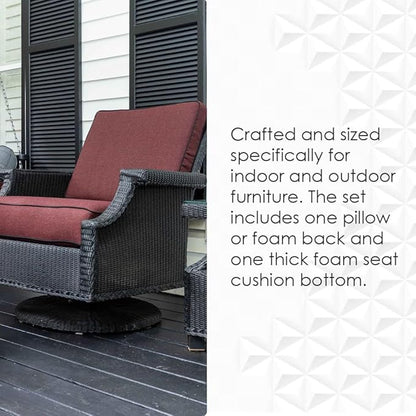RSH DECOR: Deep Seating Chair Cushion with Pillow Back | 23” x 24” Seat | All-Weather Spun Fabric | Outdoor Cushion Set for Patio Furniture | Daelyn Cherry
