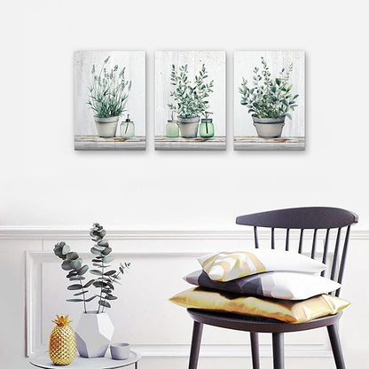 MHARTK66 Family Canvas Wall Decor for Bedroom, Dining Room, Living Room & Office - Green Leaf Vase Artwork - 12x16in