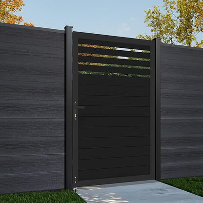6ft x 4ft Aluminum Alloy Privacy Gate - Outdoor Metal Garden Gate with Lockable Knob, Partially Enclosed Security Gate, Design for Patio, Yard & Backyard, Easy Installation Without Posts