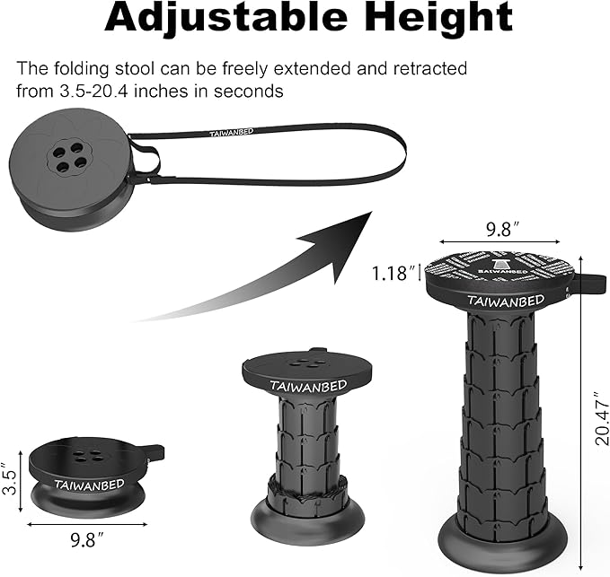 2026 Upgraded Taller 52cm Collapsible Stool with Cushion,Portable Seat,Telescoping Stools,Adujstable Camping Folding Chair for Adults,Maximum Loading 550Ib for Garden Travel Fishing BBQ