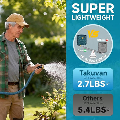 Garden Hose 50FT Non-Expandable Water Hose Lightweight Flexible Kink-Free Leak-Proof Outdoor Hose Portable Watering Pipe for Yard Lawn Camper Outside Durable Fabric with 3/4 Inch Brass Fittings