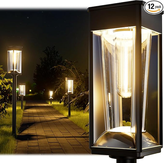 BITPOTT Solar Pathway Lights Outdoor,Bright Solar Lights for Outside, Waterproof Auto On/Off Garden Lights Solar Powered Landscape Lights for Yard Walkway Driveway Lawn (Warm&Cool, 12 Pack)