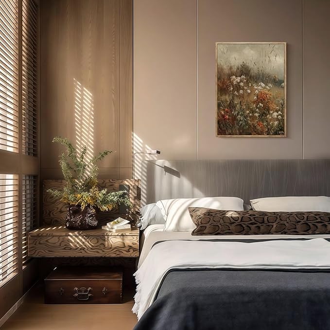 Vintage Canvas Wall Art Flowers Wall Decor Landscape Countryside Wildflowers Oil Painting Farmhouse Picture Modern Print Rustic Floral Prints Living Room Bedroom Bathroom 12x16 Inch Framed