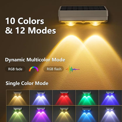 VOLISUN Solar Fence Lights Outdoor 8 Pack, 10 Colors ＆ Color Changing Fence Lights Solar Powered, IP65 Waterproof Solar Lights for Fence, Garden, Patio, Backyard, Railing, Deck, Wall, Pool（White）