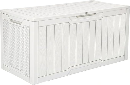 YITAHOME 100 Gallon Large Outdoor Deck Box, Waterproof Resin Storage Box, Lockable Indoor Outdoor Storage Container for Patio Furniture Cushions, Pool Accessories, Garden Tools, White