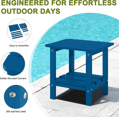 Adirondack Outdoor Side Table, 2-Tier Small Patio End Table, Weather Resistant HDPE Outdoor End Tables for Garden, Lawn, Pool, Beach, Porch, Deck, Backyard - Square, Dark Blue