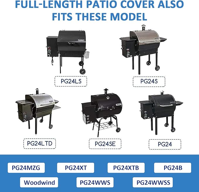 Pellet Grill Cover for Camp Chef Smoker, Upgraded Full-Length Heavy Duty Waterproof Anti-UV Cover for Woodwind Pro 24 PG24SE PG2424SGB SmokePro DLX 24 PG24MZG PG24WWSB, for Camp Chef 24 with Sidekick