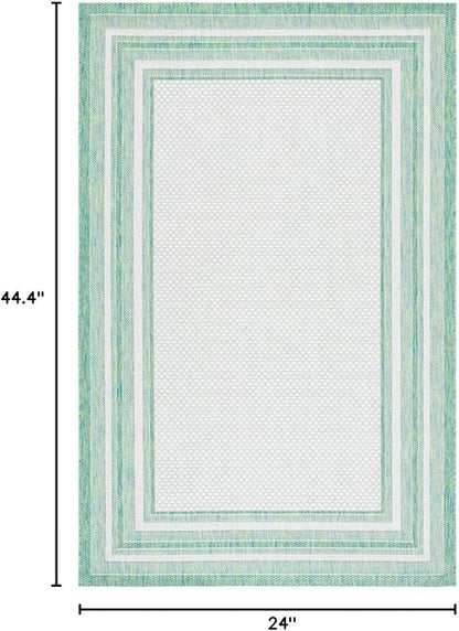 SAFAVIEH Washable Rug Outdoor Courtyard Collection - 2' x 3'7", Ivory & Green, Non-Shedding & Easy Cleaning, Ideal for Patio, Front Door, Entryway, Doormat (CY8475-55712)
