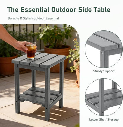 Furnimart Adirondack 2-Layer Square Outdoor Side Table, Extra-Thick HDPE Weather-Resistant Small Patio Table, Gray Outdoor End Table for Garden Balcony Yard Deck Poolside(Gray)
