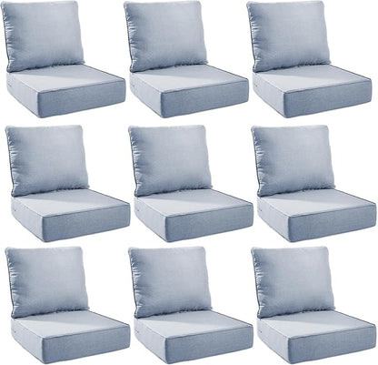 Outdoor Cushion Set for Furniture Patio Furniture, UV Resistant, Water Resistant - 6 Inch Thick Foam Garden Cushions– 24x24 Inch Patio Seat Covers for Chair/Sofa/Couch | Baby Blue | 9-Pack |