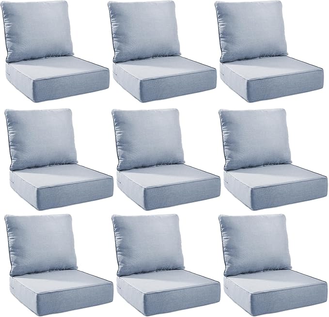 Outdoor Cushion Set for Furniture Patio Furniture, UV Resistant, Water Resistant - 6 Inch Thick Foam Garden Cushions – 22x24 Inch Patio Seat Covers for Chair/Sofa/Couch | Baby Blue | 9-Pack |