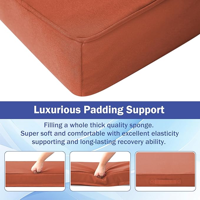 IASEAHK Patio Chair Cushions, 19" x 19" x 3" Outdoor Chair Cushions Set of 4, Waterproof Outdoor Cushions for Patio Furniture, Outdoors Seat Cushions Set of 4 with Handle and Ties, Spice
