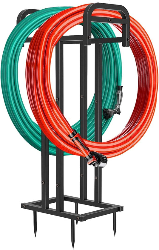 Lilybud--lily Heavy Duty Freestanding Garden Hose Holder, Upgraded Double Side 150FT Capacity Metal Water Hose Stand, Outdoor Hose Hanger Storage Reel for Lawn, Yard & Garden