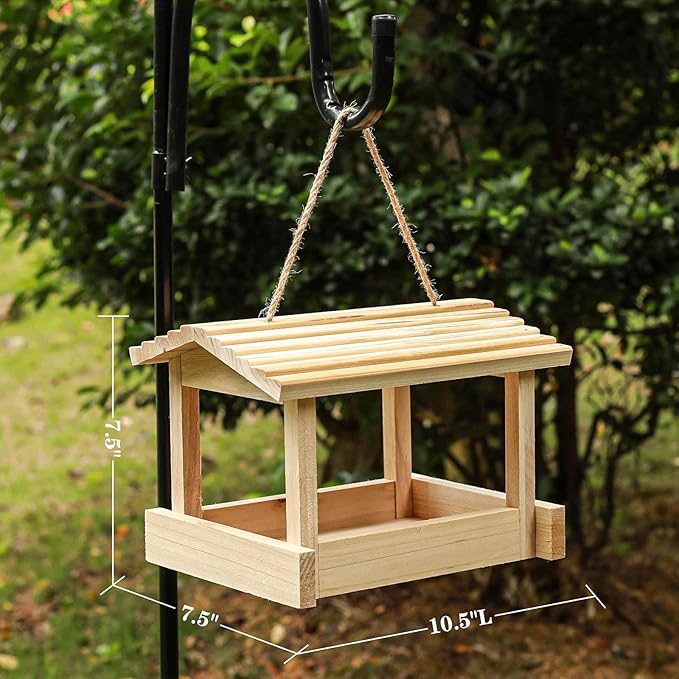STARSWR Bird Feeders for Outside Hanging, Wild Bird Feeder House for Cardinals Finches Wooden Bluebird Feeder Mealworm Feeder Outdoor Wood Platform Bird House Feeder