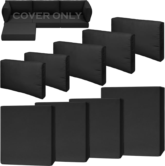 9 Piece Outdoor Patio Waterproof Cushion Covers, Fits 4-Seat Wicker Rattan Sectional Couch Chair Furniture Cover Replacement Set - Fade-Resistant Patio Cushion Covers with Zipper