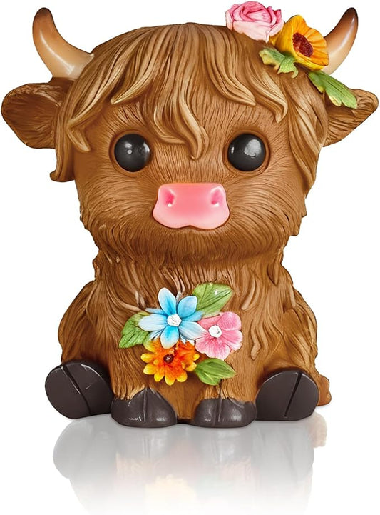 Highland Cow Statue Resin Birthday Gifts for Women,Mom,Beautifully Crafted Home Office Farmhouse Kitchen Decorations Garden Figurine