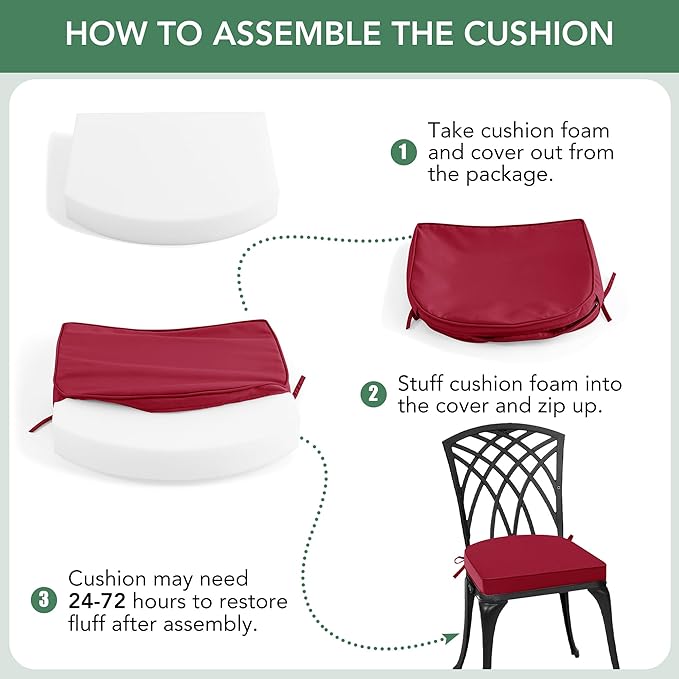 Outdoor Chair Cushions Set of 2: Waterproof & Fade Resistant Patio Furniture Cushions - 19 x 19 x 2 Inch Non Slip Round Corner Seat Cushion Pads with Removable Cover for Garden Yard Lawn, Burgundy