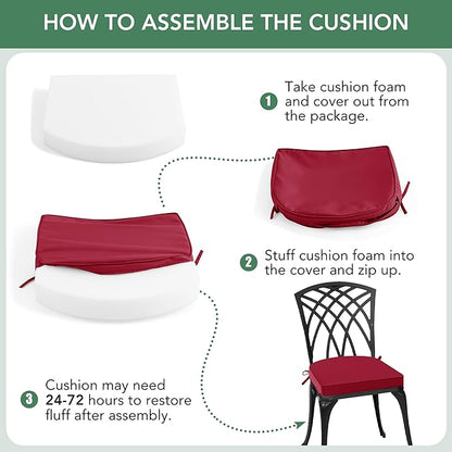 Outdoor Chair Cushions Set of 2: Waterproof & Fade Resistant Patio Furniture Cushions - 18.5 x 16 x 2 Inch Non Slip Round Corner Seat Cushion Pads with Removable Cover for Garden Yard Lawn, Burgundy