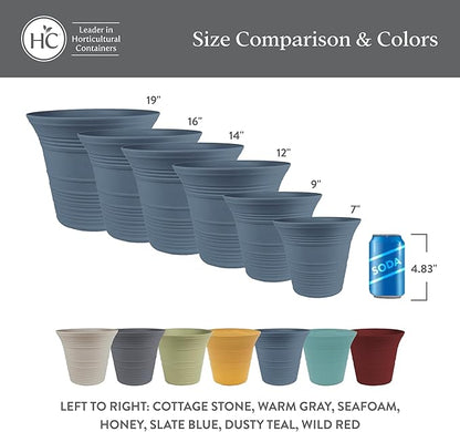 The HC Companies 14 Inch Sedona Round Self Watering Planter Pots, Lightweight UV-Resistant Plastic Indoor & Outdoor Planters, 2-Pack Flower Pots for Garden & Home Decor, Wild Red