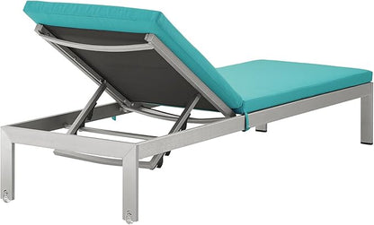 Modway Shore Outdoor Patio Aluminum Chaise Lounge Chair with Cushions, Silver Turquoise