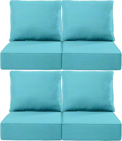 Luxury 24x24x6 Inch Outdoor Chair Cushions Set of 4 - Heavy Duty Water-Resistant Comfortable Cushion for Patio Furniture Set Dining Rocking Chairs Loveseat L-Shape Sofa - Turquoise