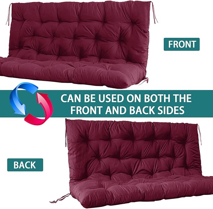 Swing Replacement Seat Cushions, 2-3 Seater Bench Cushions for Outdoor Furnitur with Backrest, Garden Recliner Seat Cushions Waterproof Sofa Pads (Wine Red, 47x40in)