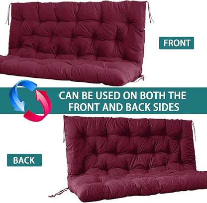 Swing Replacement Seat Cushions, 2-3 Seater Bench Cushions for Outdoor Furnitur with Backrest, Garden Recliner Seat Cushions Waterproof Sofa Pads (Wine Red, 47x40in)