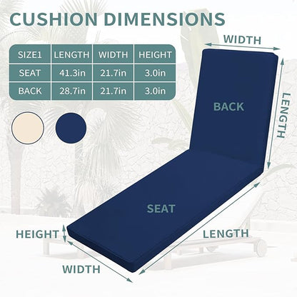 Outdoor Chaise Lounge Cushions for Patio, 72"x22"x3" Lounge Chair Cushions Set of 2, Waterproof Replacement Seat Cushions for Outdoor Furniture