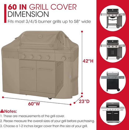 Unicook Grill Cover 60 Inch, Heavy Duty Waterproof Gas Grill Cover for Outside, Fade Resistant Barbecue Protector with Sealed Seam, Fits Weber Char-Broil Nexgrill BBQs up to 58" Wide，Neutral Taupe
