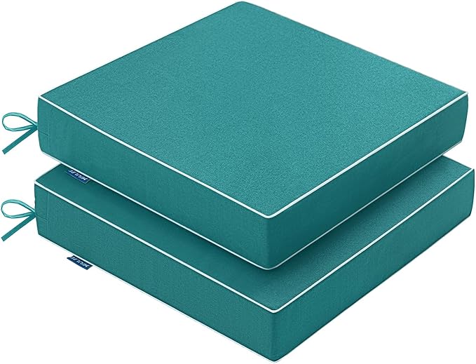 MIULEE Turquoise Outdoor Chair Cushions Set of 2, 22x22x3 Inch Waterproof Patio Seat Cushions for Outdoor Furniture Couch Sofa, 3 Year Color Fastness High Density Foam with Adjustable Ties