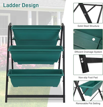 Outvita Green Raised Garden Planter Bed, Tiered Planter Stand with 5 Boxes, Vertical Raised Garden Bed for Herbs, Flowers, Vegetables in Patio Balcony Indoor Outdoor