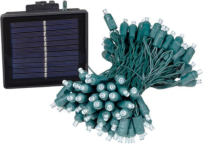 Novelty Lights 100 Light Solar Powered LED Outdoor Mini Light String, 50 Feet on Green Wire, Pure White 5mm Bulbs, Automatic Dusk to Dawn Operation