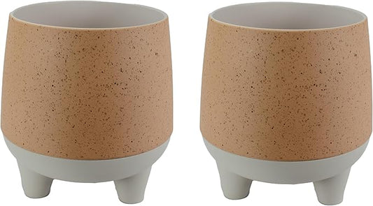 The HC Companies 6 Inch Orion Self Watering Planter - Lightweight Indoor Plastic Plant Pot for Herbs and Flowers, Muted Clay (2 Pack)