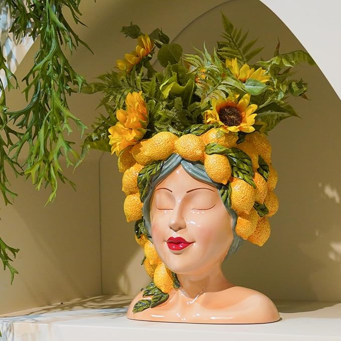 DiliComing Face-Planters Pots Head Garden Decor - 12 Inch Planters Pot with Drainage Hole for Indoor and Outdoor 10.4 x 9.1 x 11.9 Inch