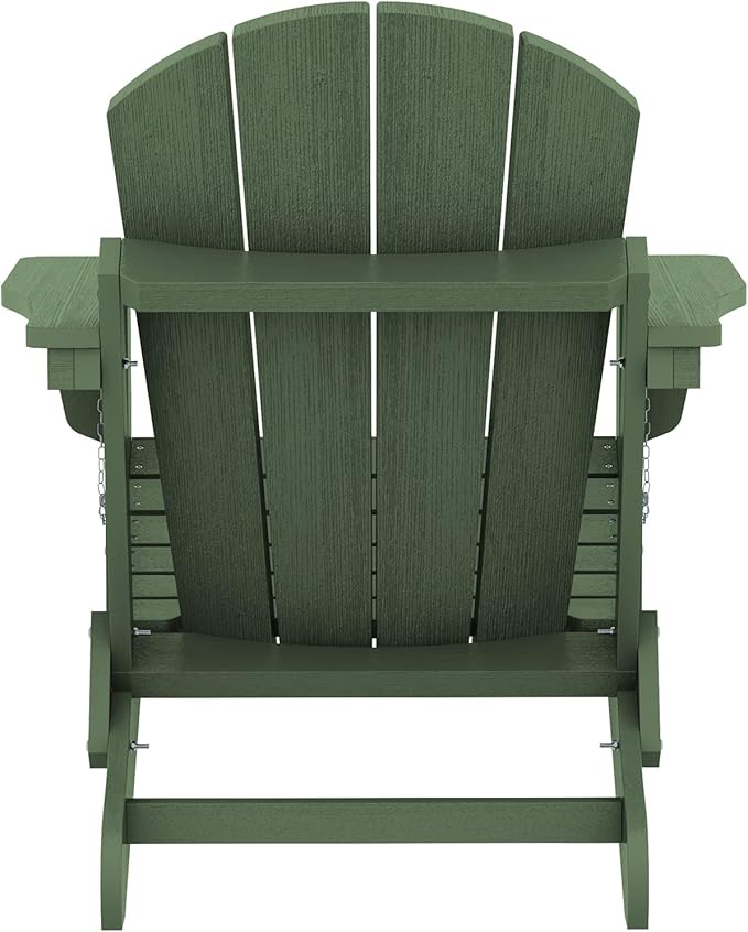 SERWALL Folding Adirondack Chair for Patio Garden, All-Weather Outdoors Chairs, Wooden Textured Fire Pit Chairs for Poolside, Backyard, Lawn - Army