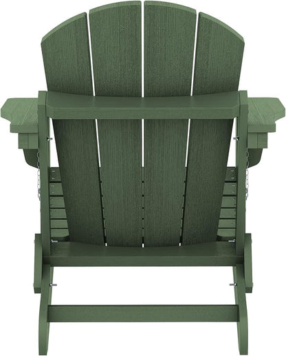 SERWALL Folding Adirondack Chair for Patio Garden, All-Weather Outdoors Chairs, Wooden Textured Fire Pit Chairs for Poolside, Backyard, Lawn - Army