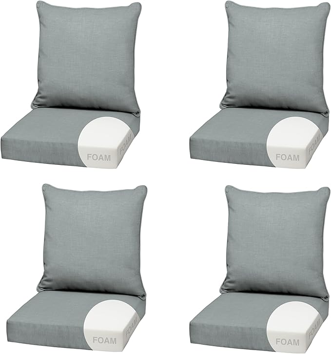 Arden Outdoor Foam Deep Seat Cushion (4-Pack), 22x24, Premium High-Density Foam, Never Flattens, Weather-Proof for Patio Chair Sofa Couch, Stone Grey Leala